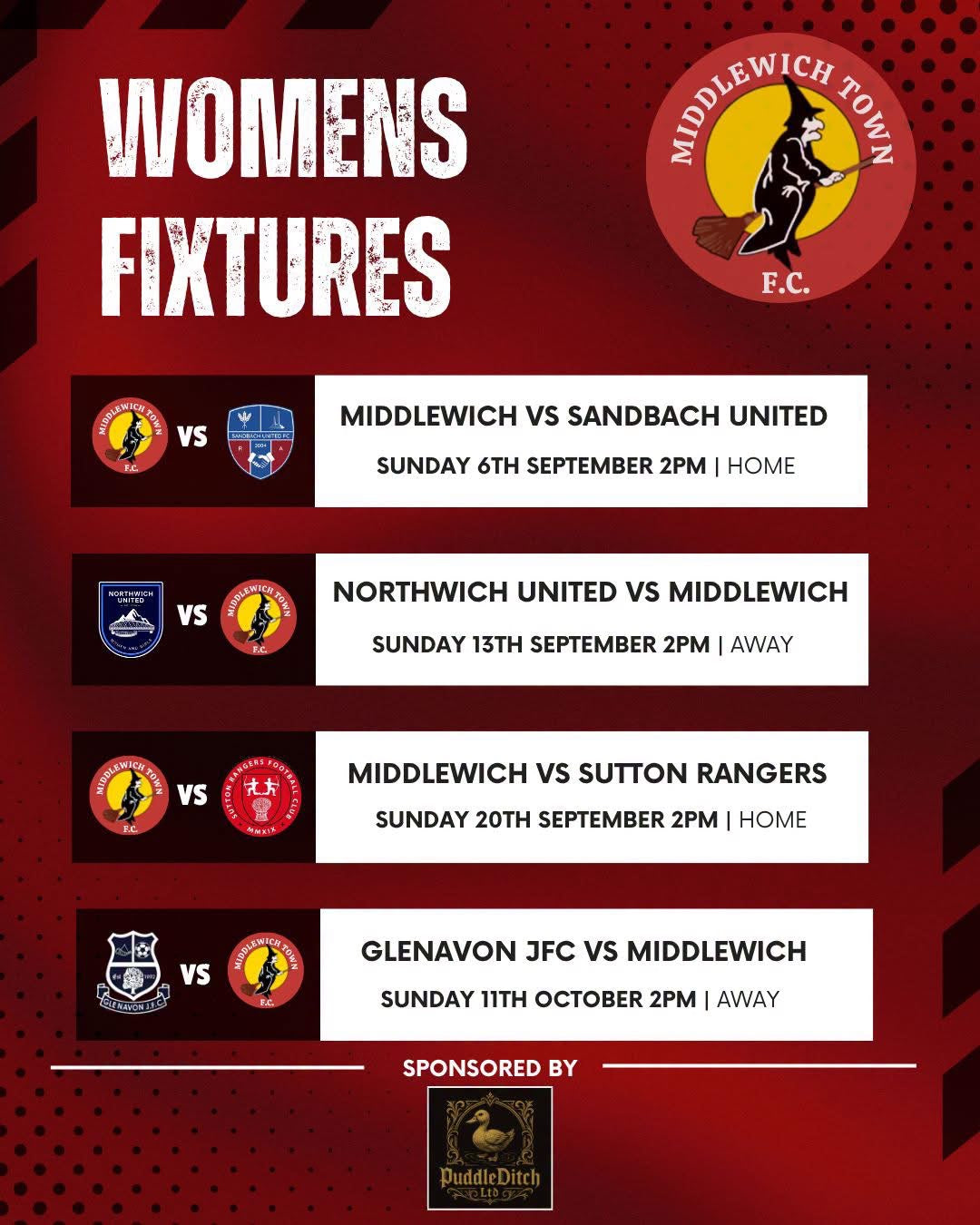 ⚽️ Middlewich Town Ladies Kick Off the 2026/27 Season – PuddleDitch Proud to Support! ❤️🧙‍♀️