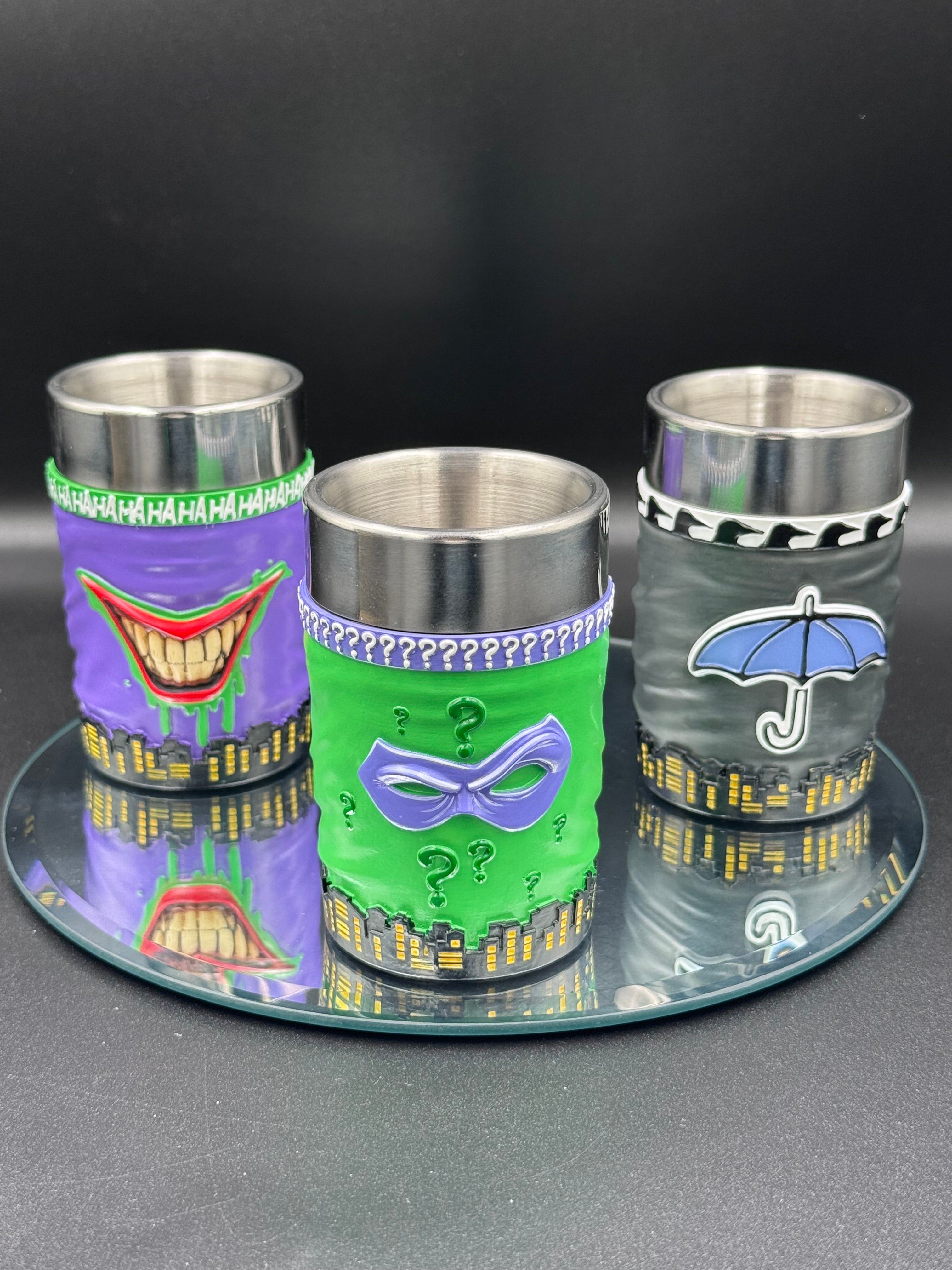 DC Batman Supervillains Mini Cup Set (Set of 3) – 8.5cm Resin Shot Glasses, Official DC Merchandise, Hand-Painted