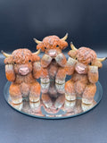 Three Wise Highland Cows 9.6cm