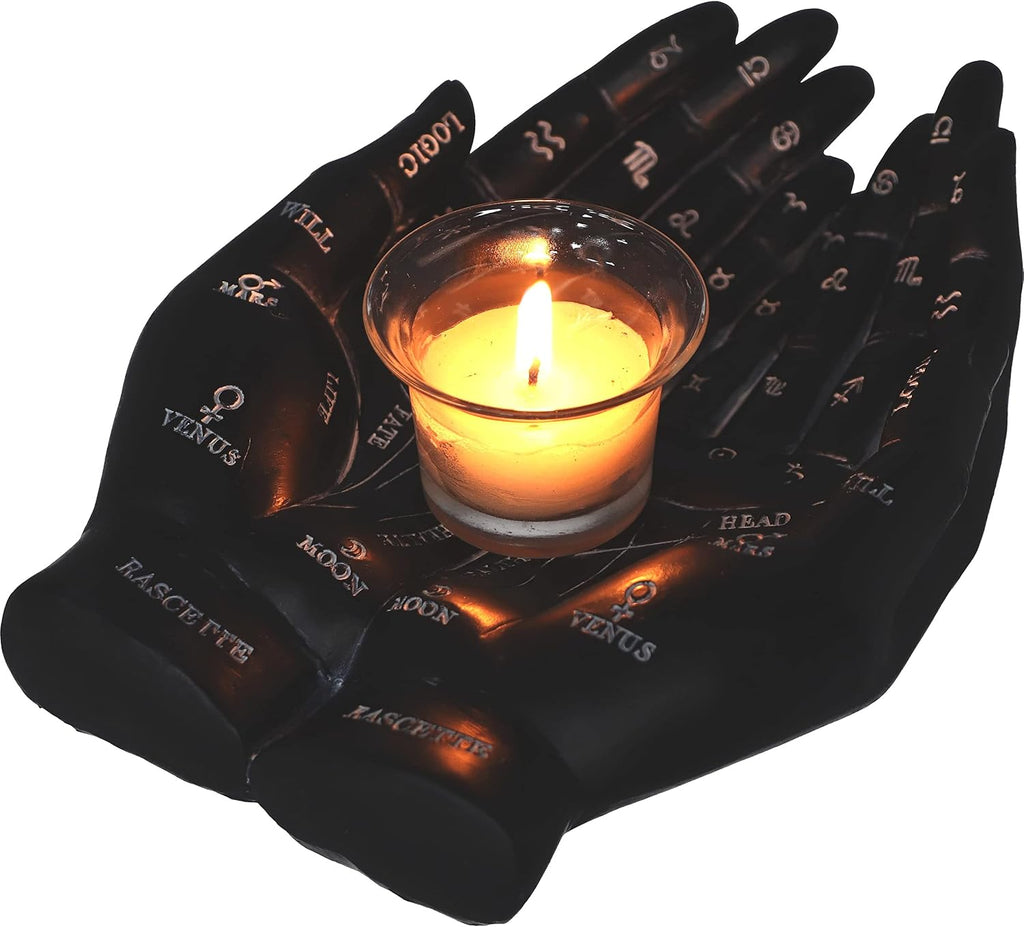 Palmist's Guide Black Palmistry Hands Candle Holder 22.3cm