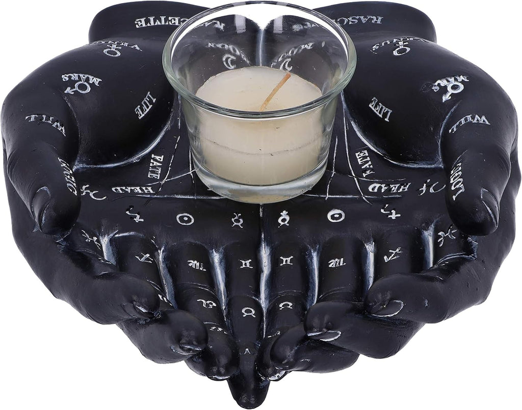 Palmist's Guide Black Palmistry Hands Candle Holder 22.3cm