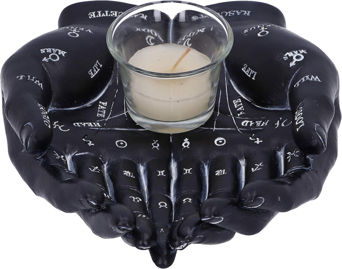 Palmist's Guide Black Palmistry Hands Candle Holder 22.3cm