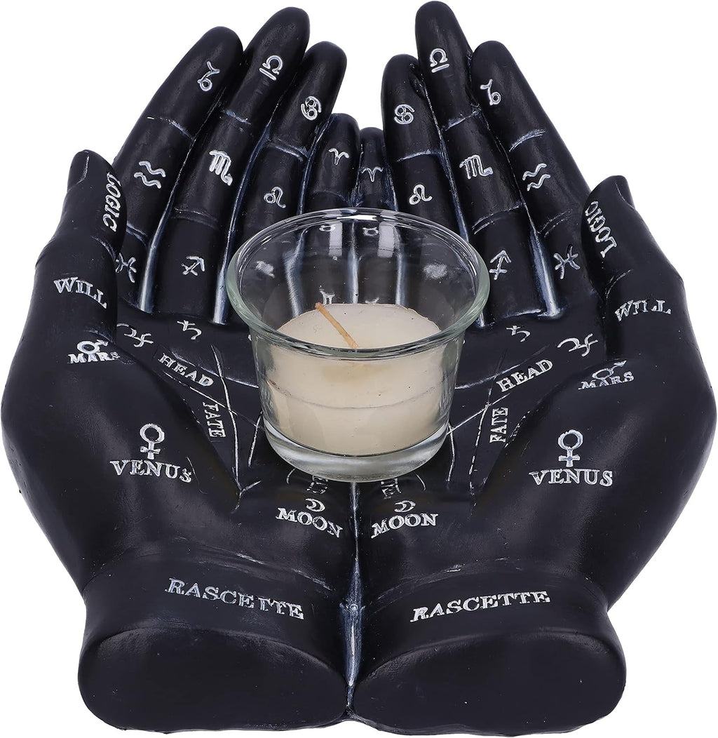 Palmist's Guide Black Palmistry Hands Candle Holder 22.3cm