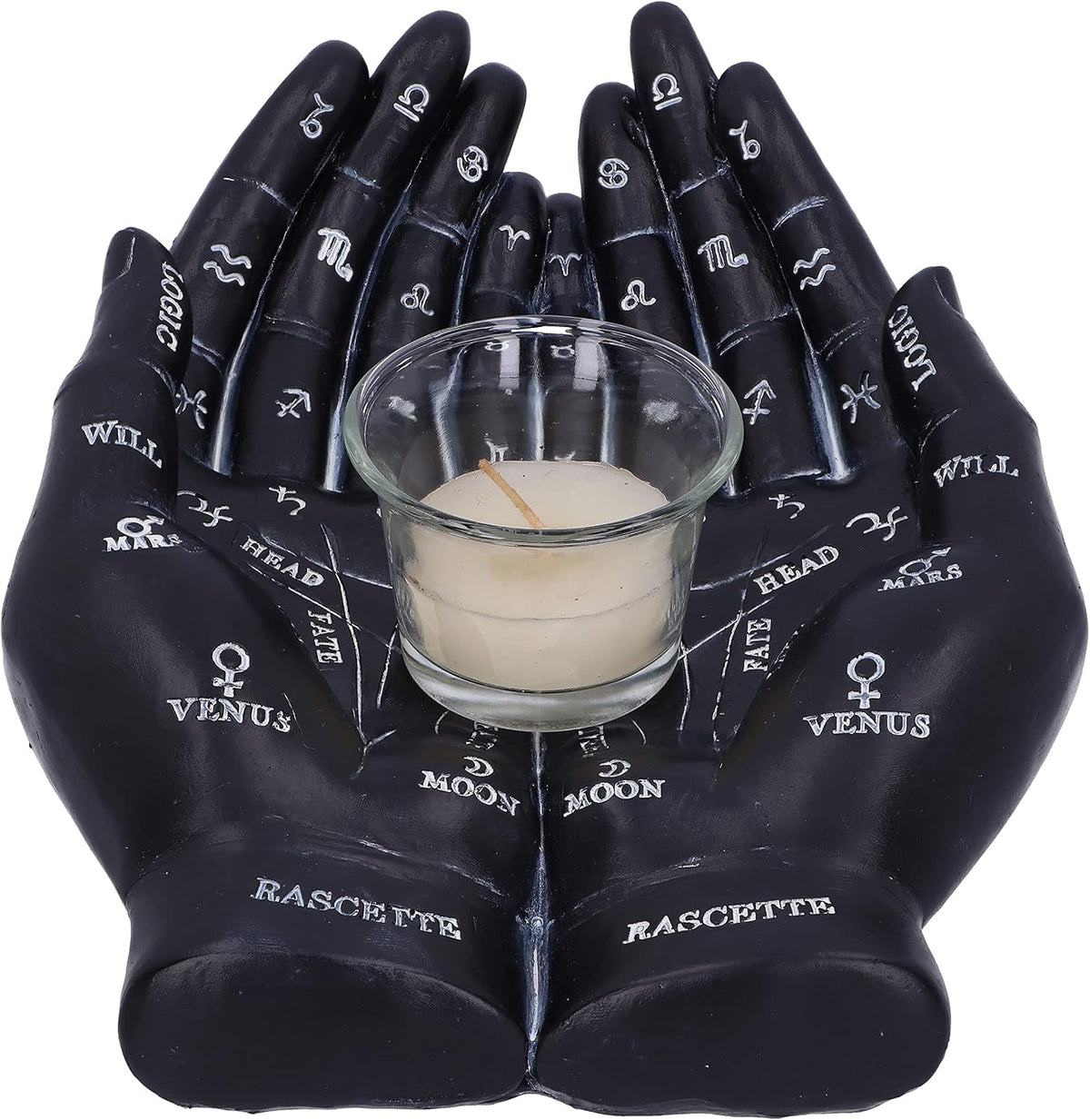 Palmist's Guide Black Palmistry Hands Candle Holder 22.3cm