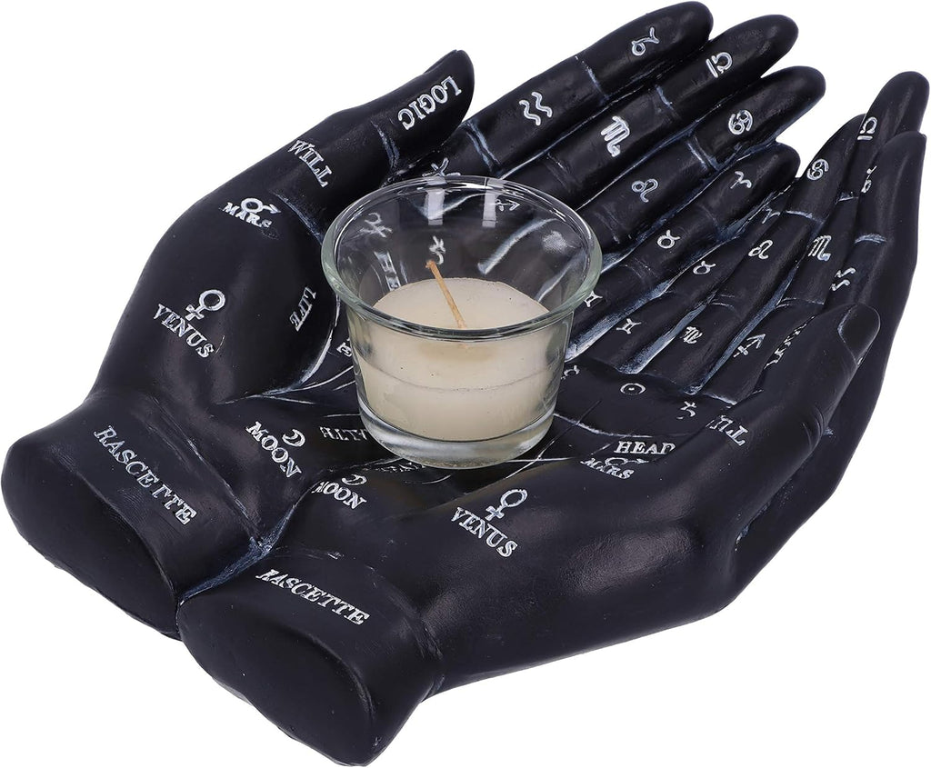 Palmist's Guide Black Palmistry Hands Candle Holder 22.3cm