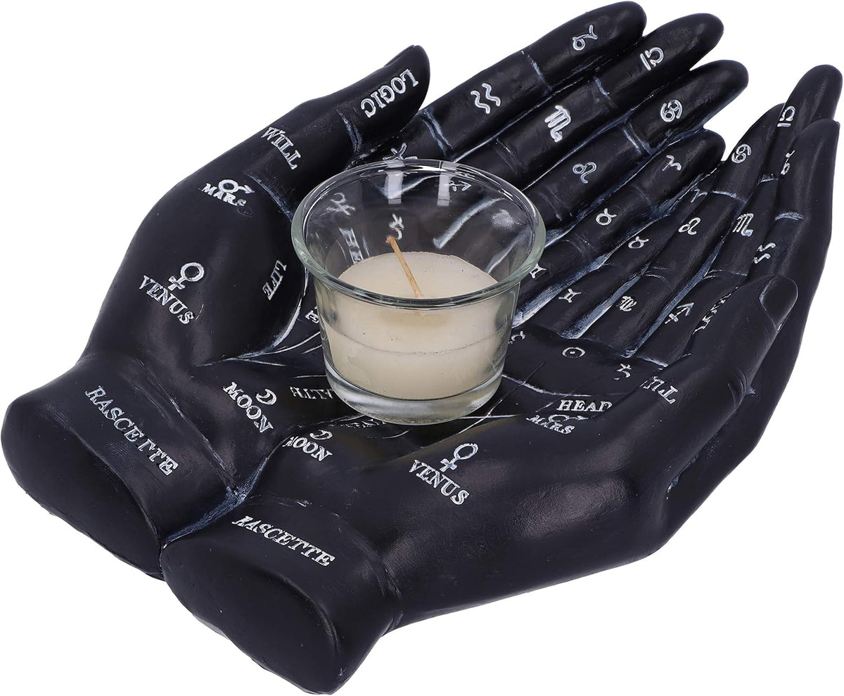 Palmist's Guide Black Palmistry Hands Candle Holder 22.3cm