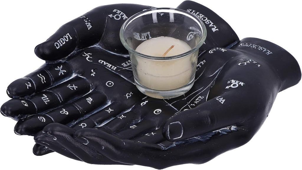 Palmist's Guide Black Palmistry Hands Candle Holder 22.3cm
