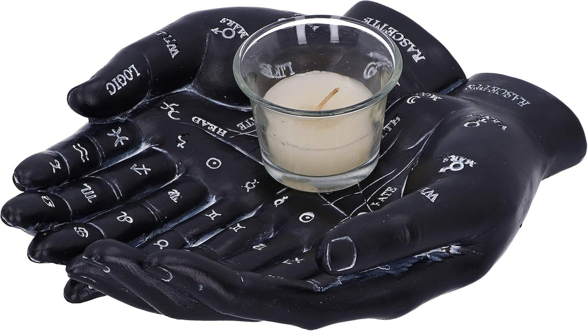 Palmist's Guide Black Palmistry Hands Candle Holder 22.3cm