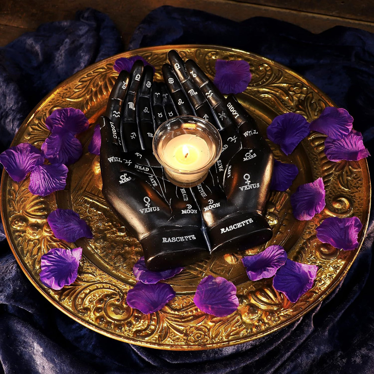 Palmist's Guide Black Palmistry Hands Candle Holder 22.3cm