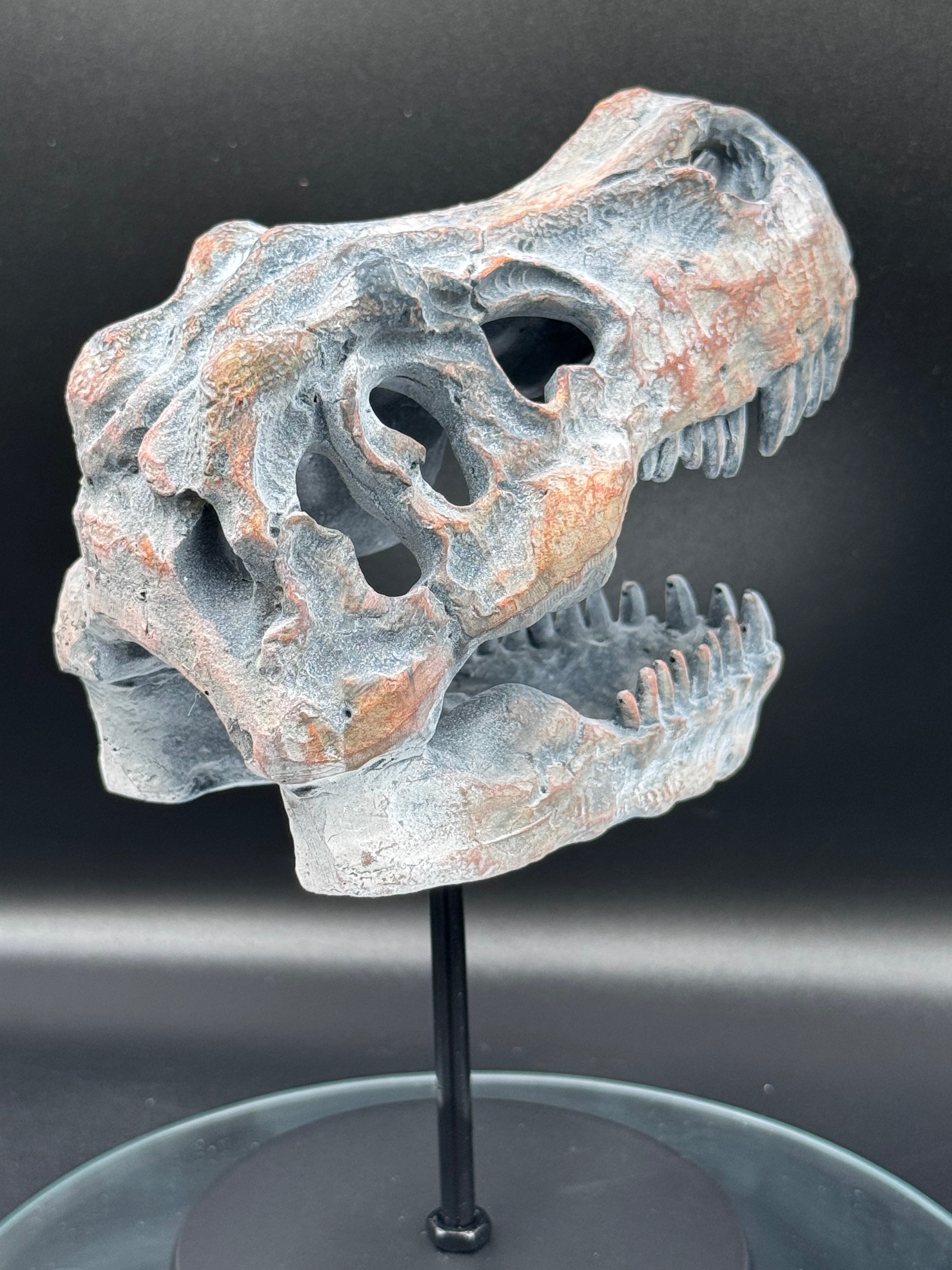 Tyrannosaurus Rex Skull on Plinth | Fossil Resin Sculpture | 24.2cm | Nemesis Now