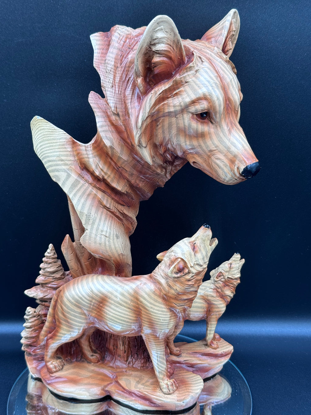 Natural Song Howling Wolves Wood Effect Bust
