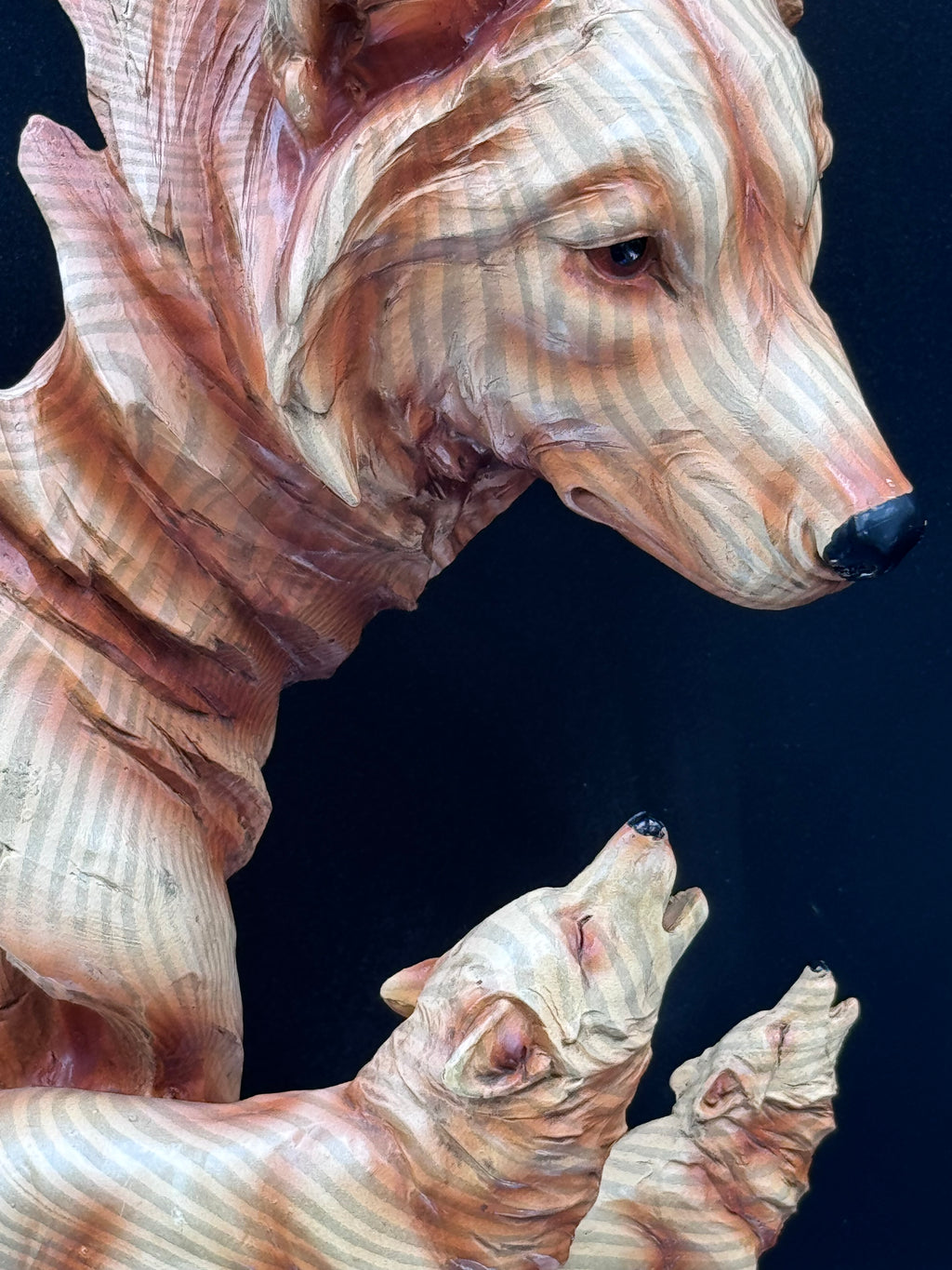Natural Song Howling Wolves Wood Effect Bust