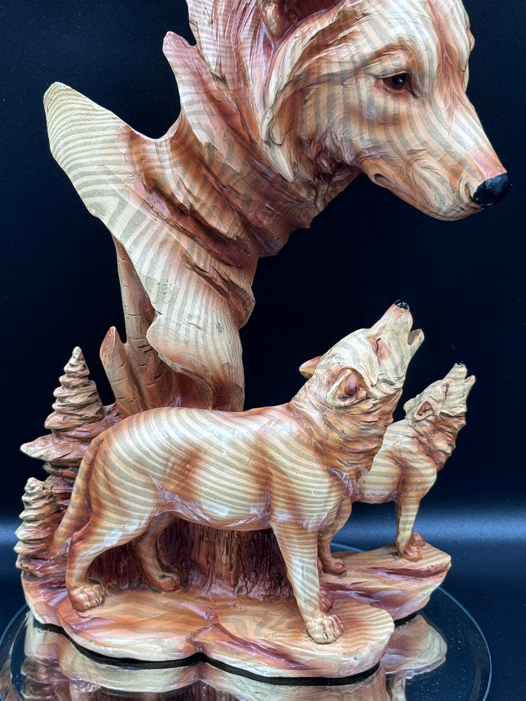 Natural Song Howling Wolves Wood Effect Bust