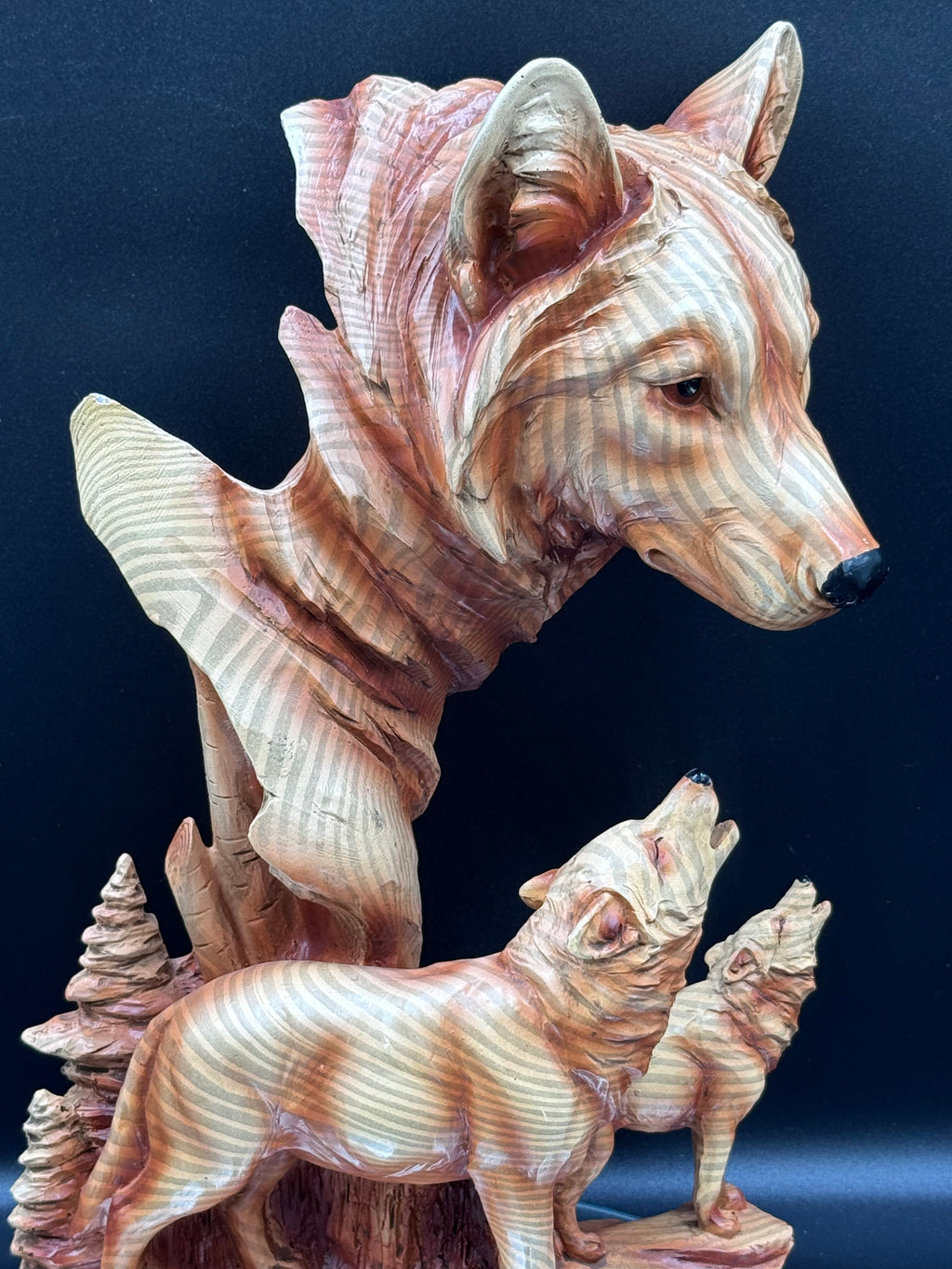 Natural Song Howling Wolves Wood Effect Bust