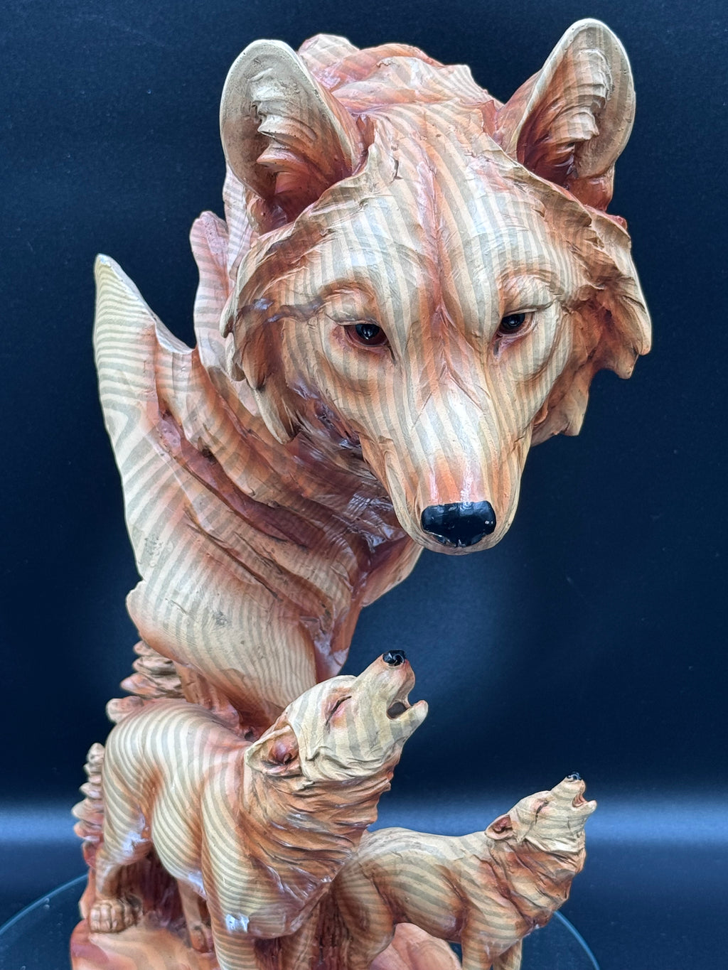 Natural Song Howling Wolves Wood Effect Bust