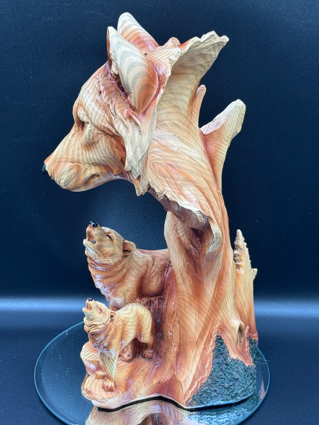 Natural Song Howling Wolves Wood Effect Bust