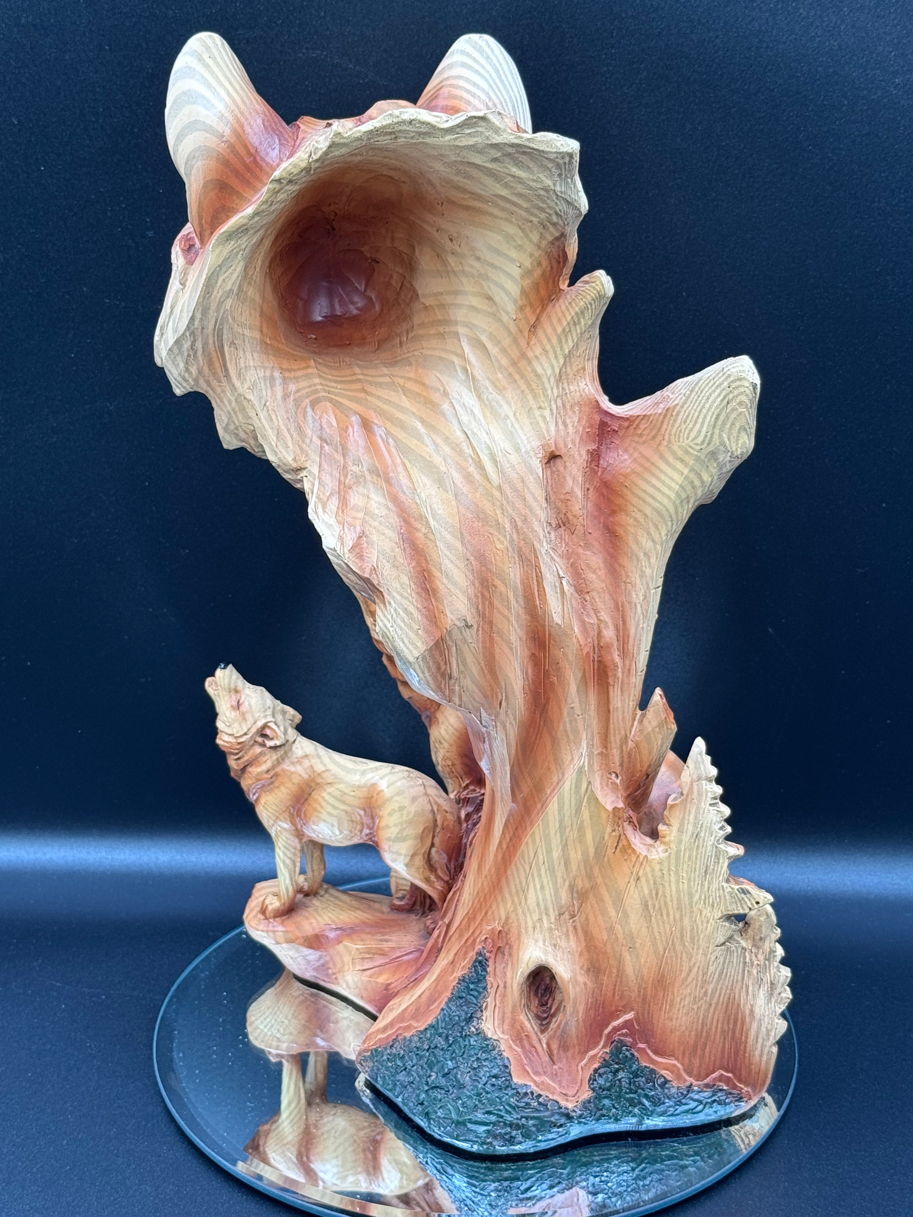 Natural Song Howling Wolves Wood Effect Bust