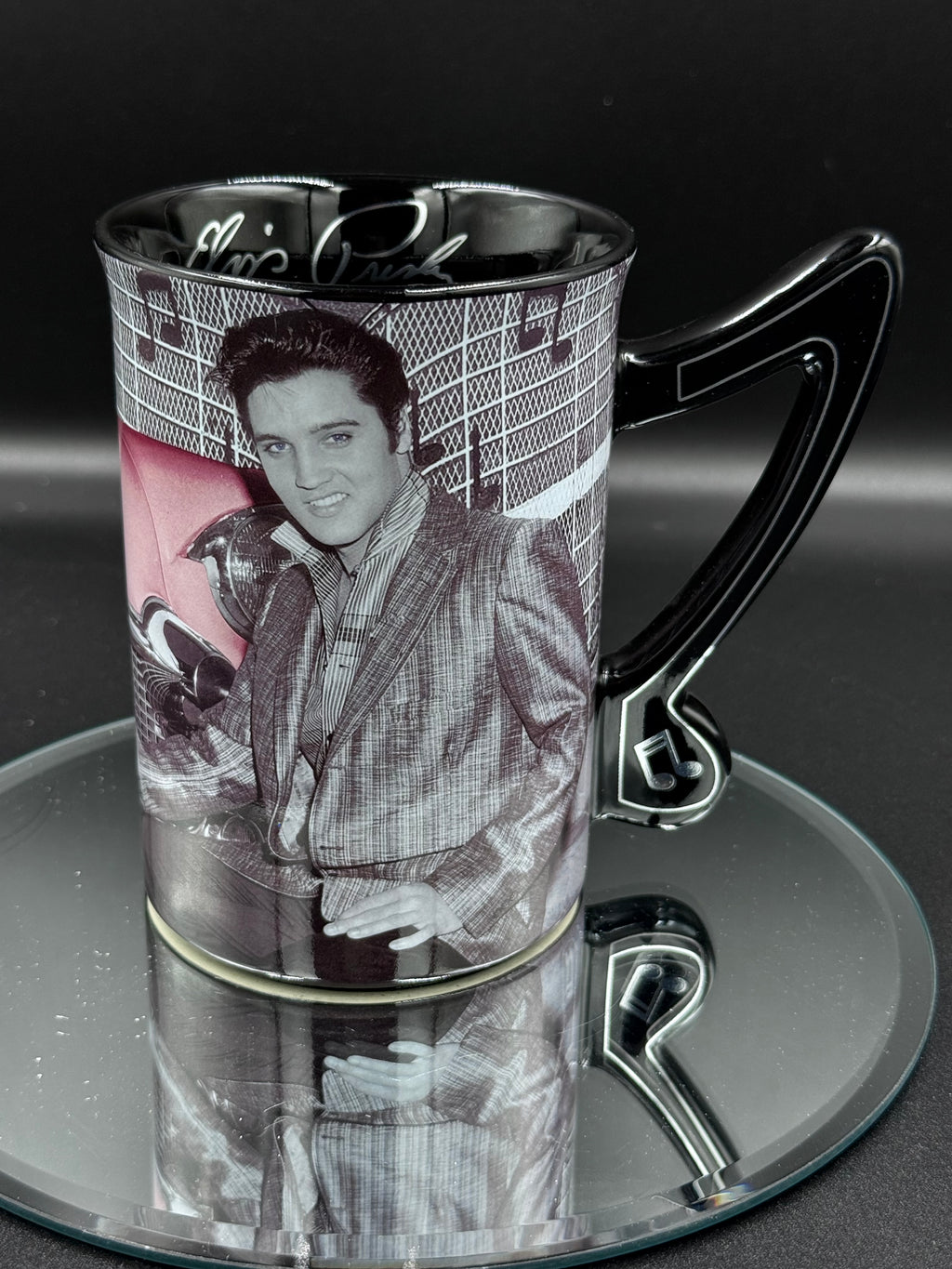 Elvis Presley with Pink Cadillac Drinking Mug, Black