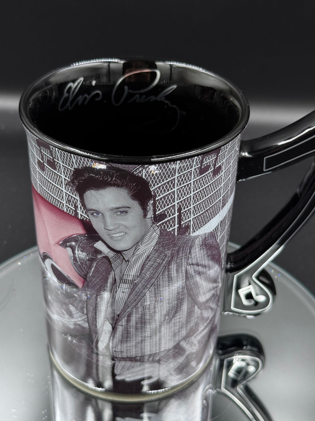 Elvis Presley with Pink Cadillac Drinking Mug, Black