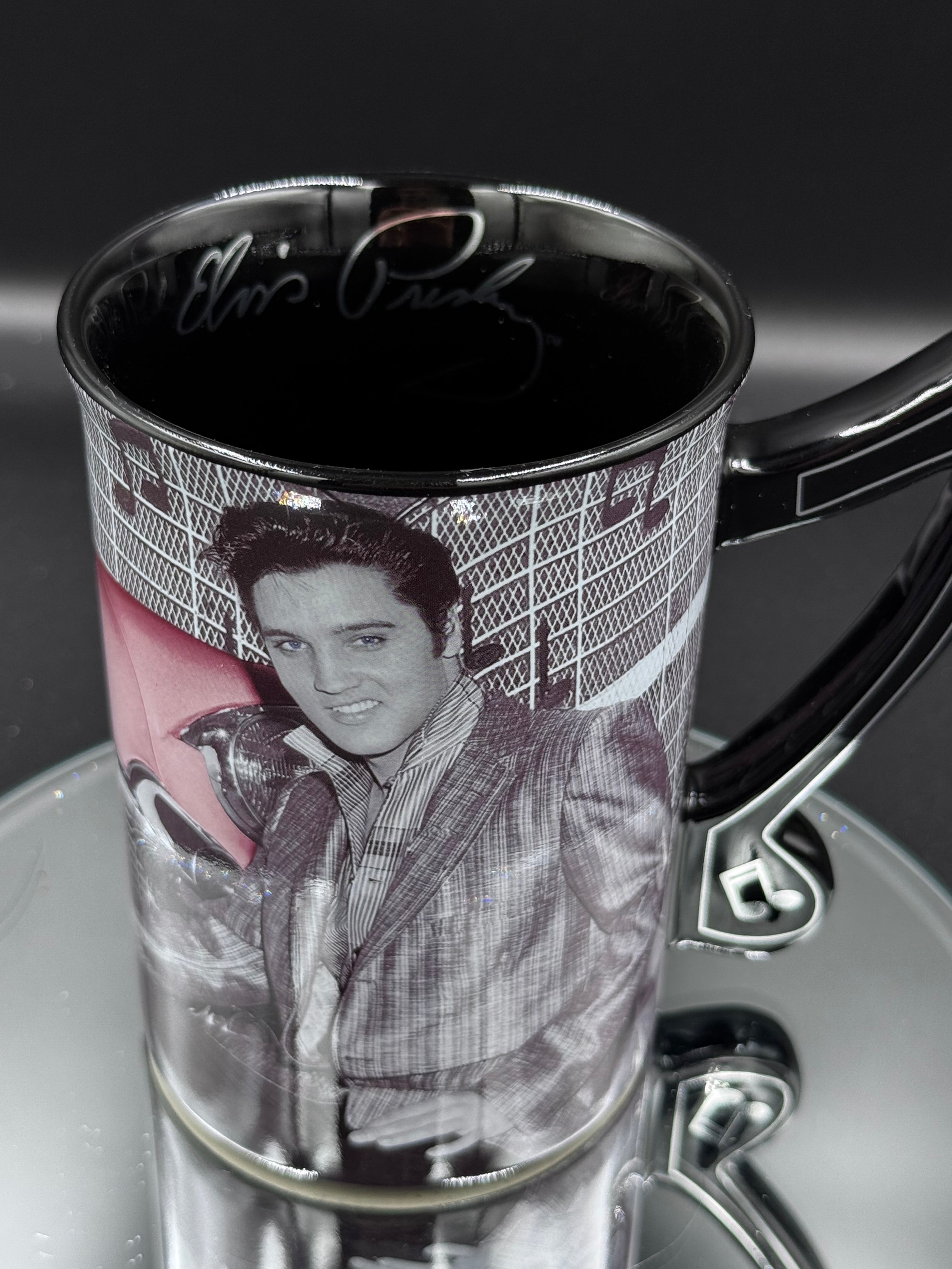 Elvis Presley with Pink Cadillac Drinking Mug, Black