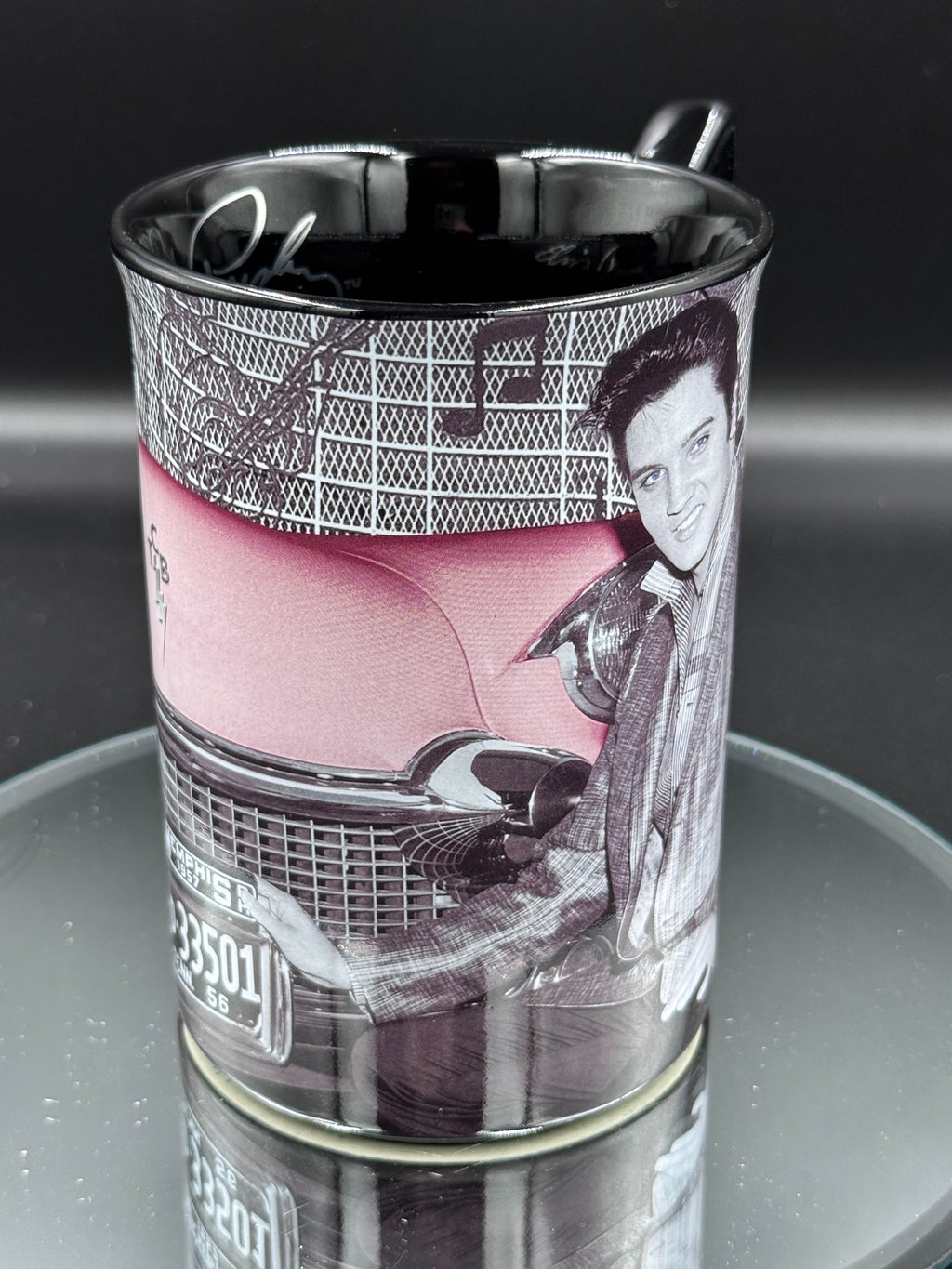 Elvis Presley with Pink Cadillac Drinking Mug, Black