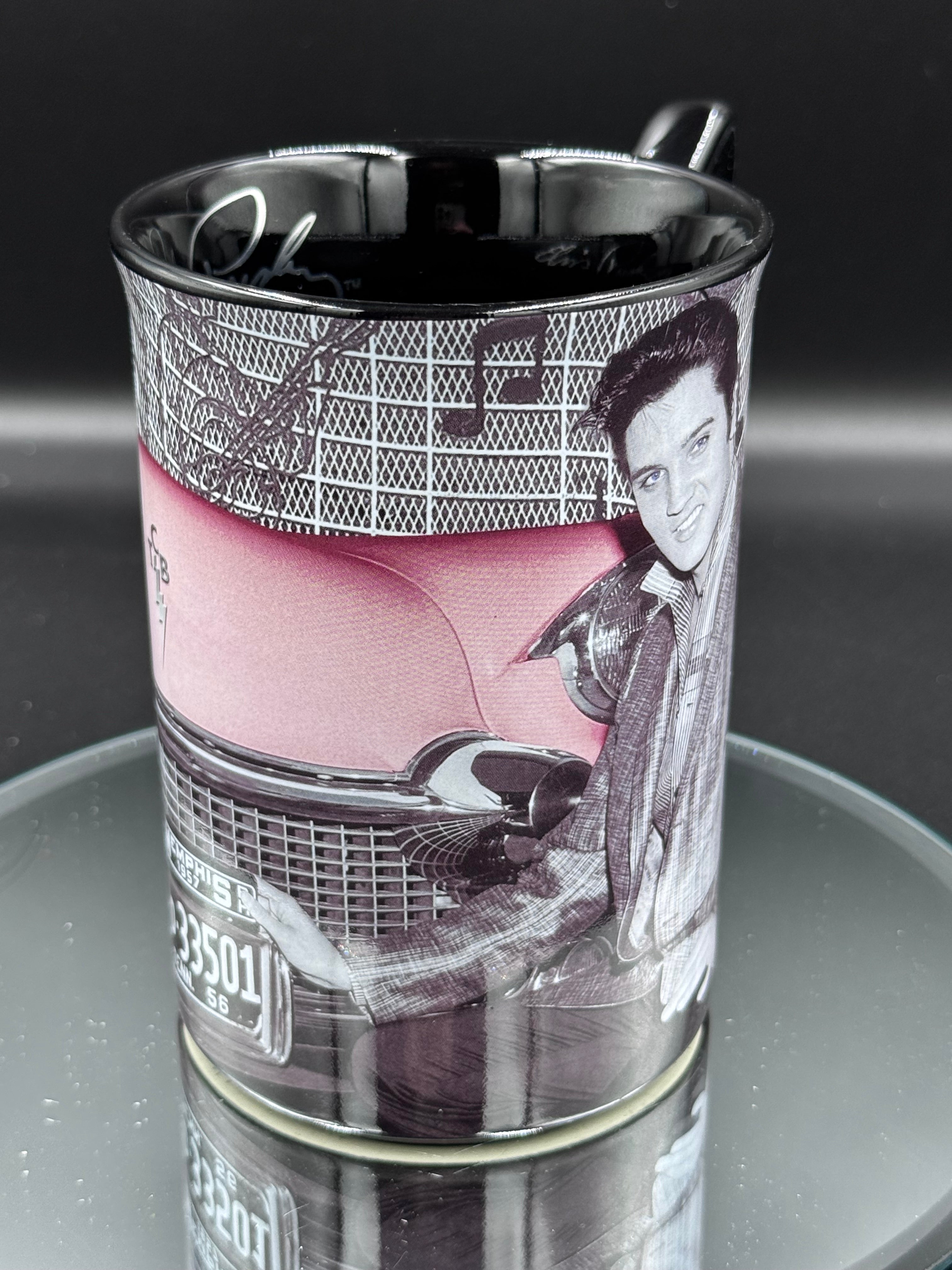 Elvis Presley with Pink Cadillac Drinking Mug, Black