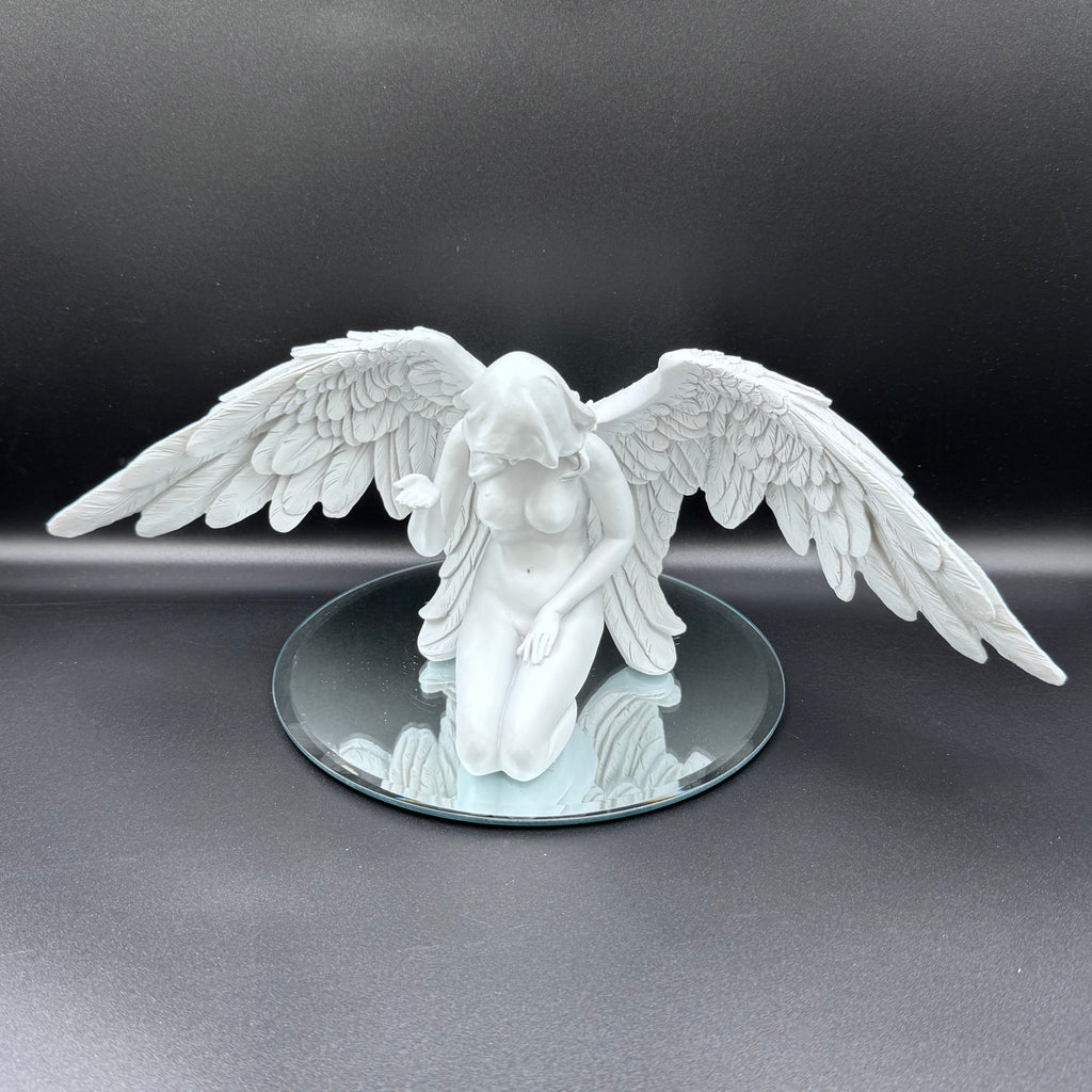 White Angels Offering Kneeling Caped Angel Figurine