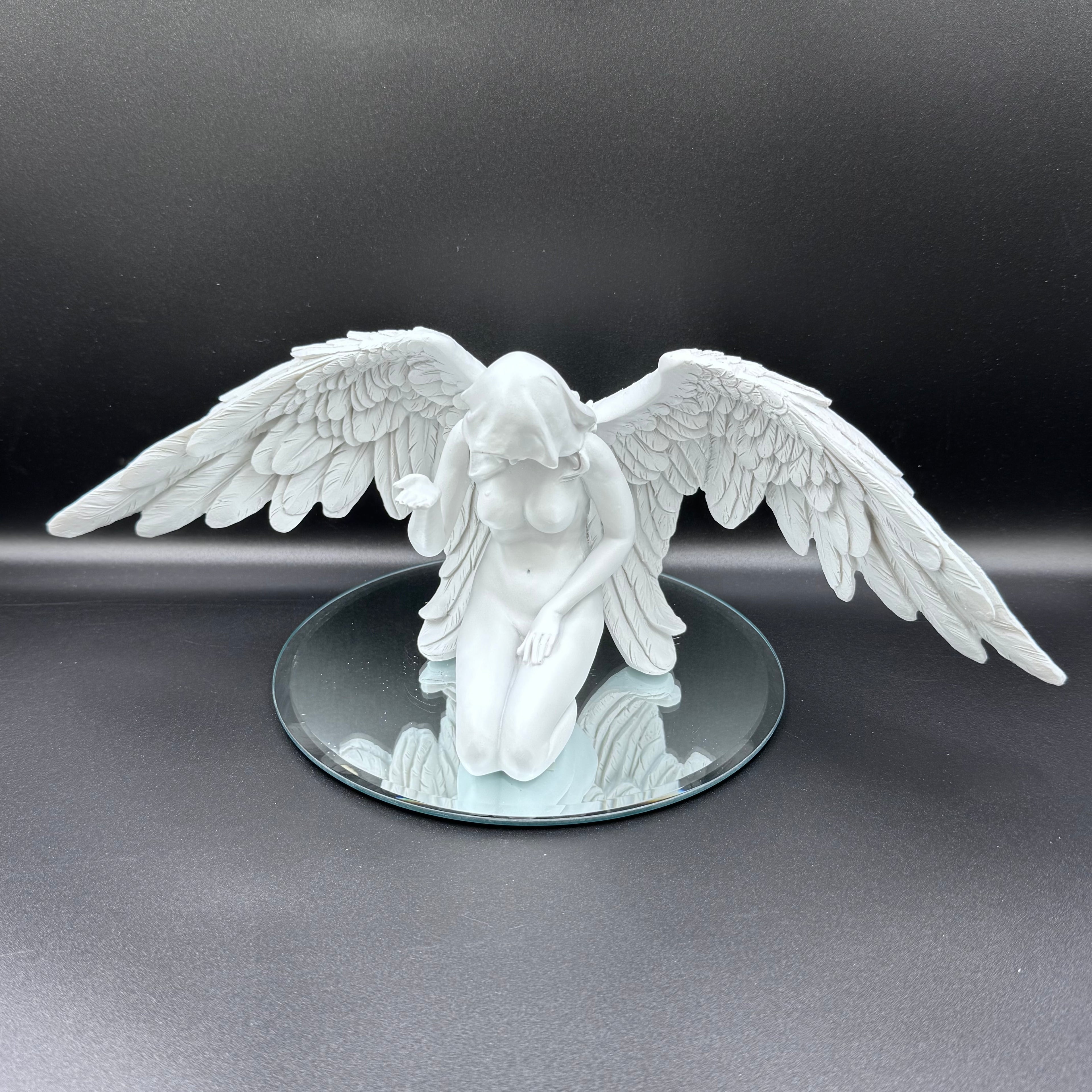 White Angels Offering Kneeling Caped Angel Figurine