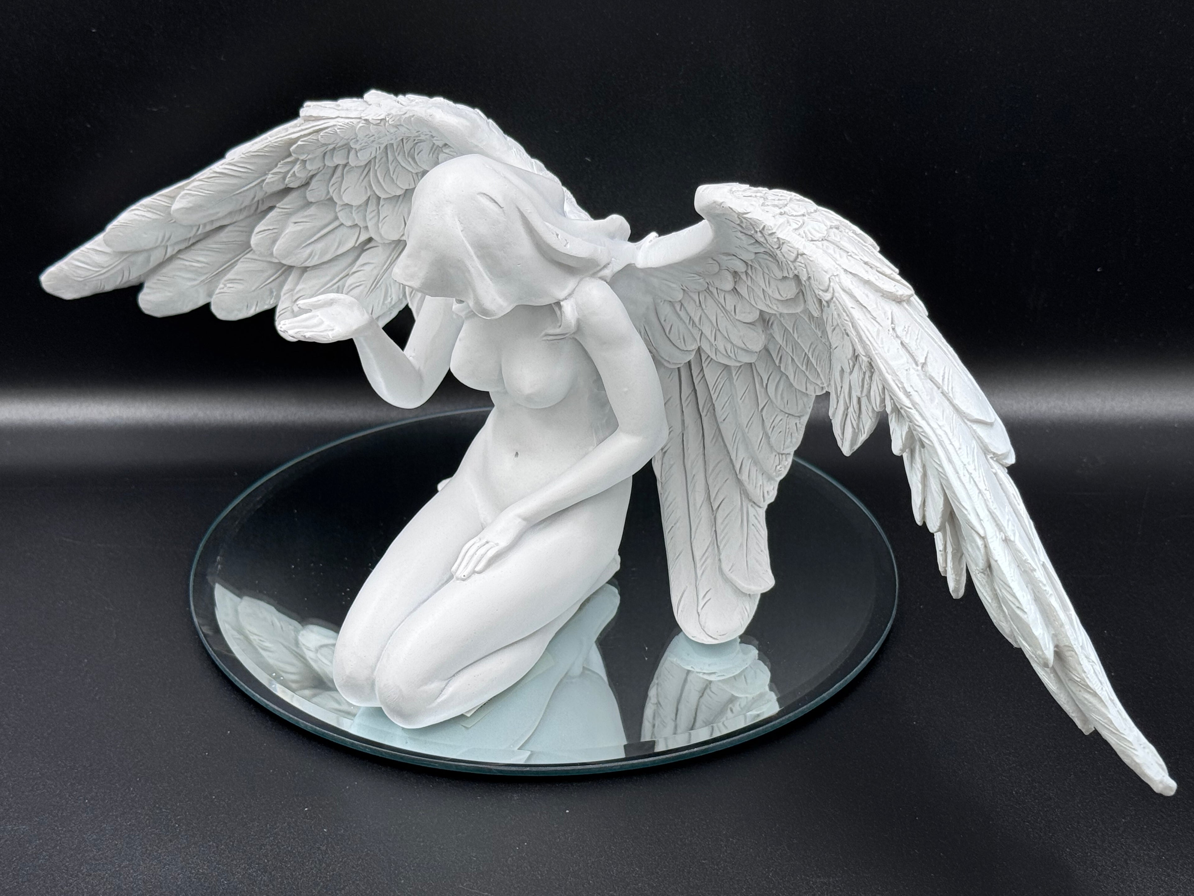 White Angels Offering Kneeling Caped Angel Figurine