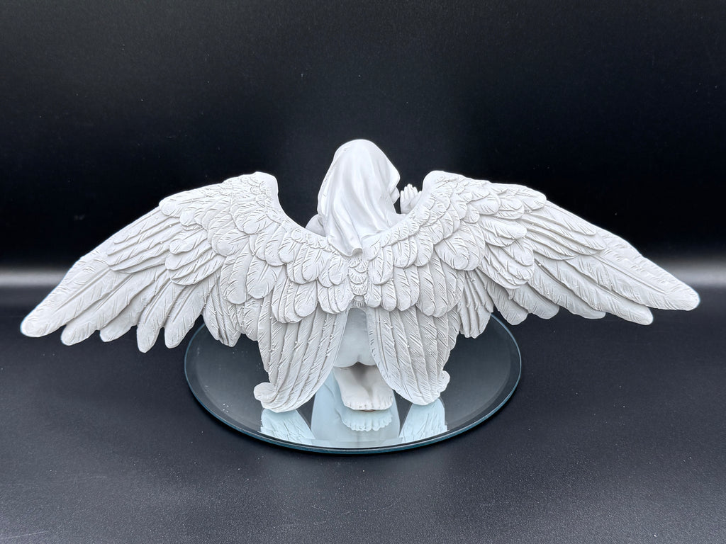 White Angels Offering Kneeling Caped Angel Figurine
