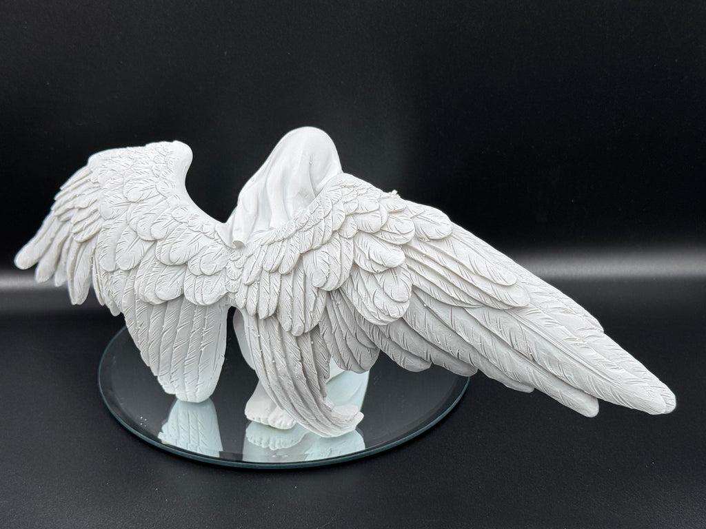 White Angels Offering Kneeling Caped Angel Figurine