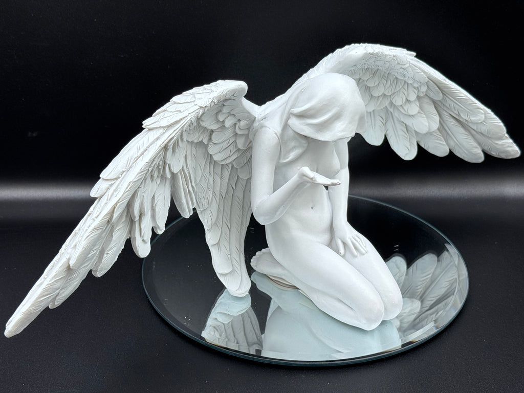 White Angels Offering Kneeling Caped Angel Figurine