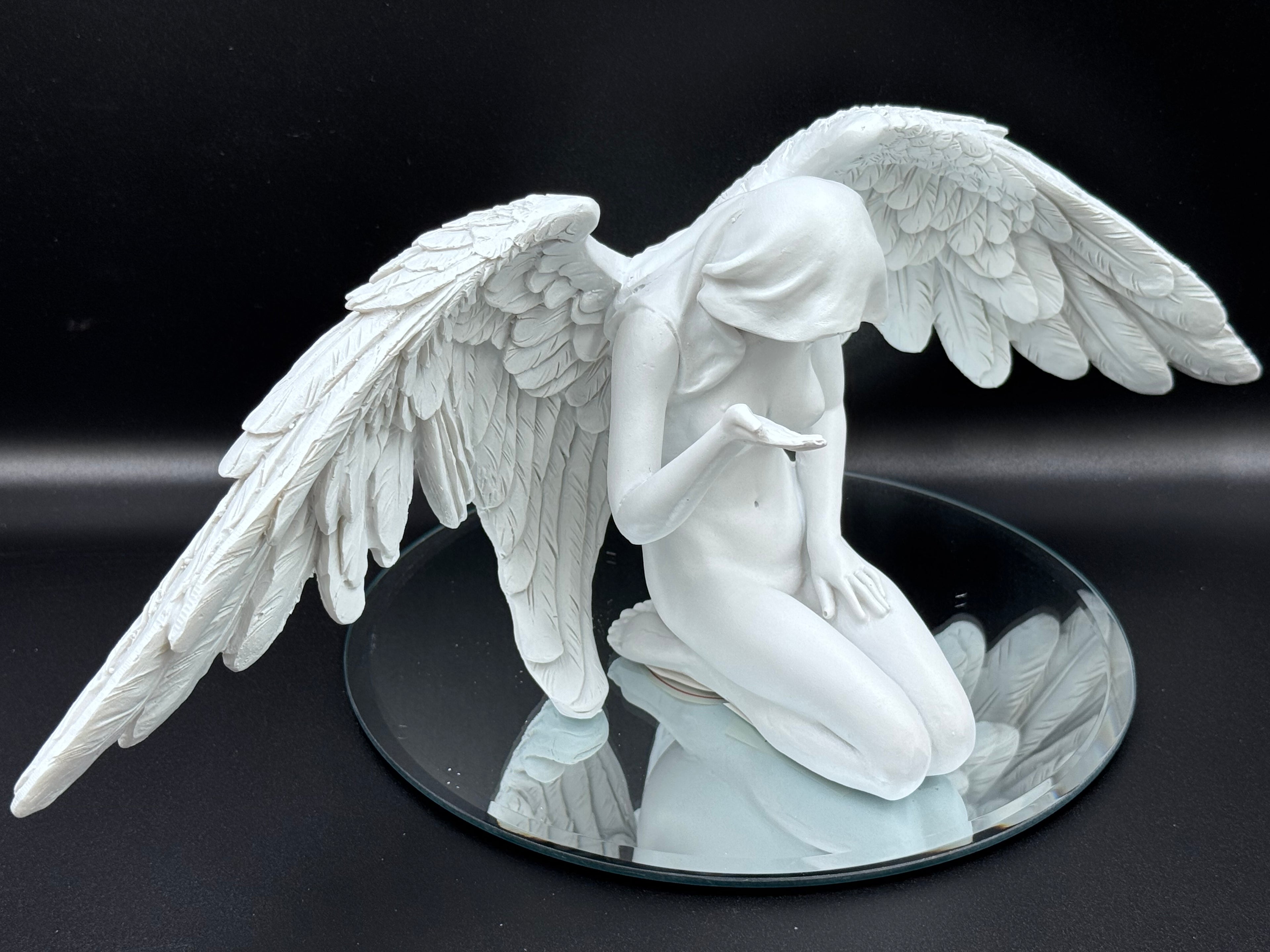 White Angels Offering Kneeling Caped Angel Figurine