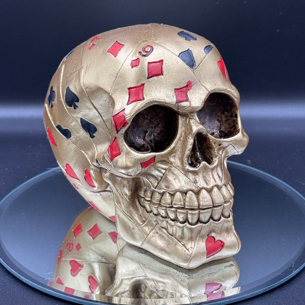 Dead Mans Hand Golden Playing Card Skull Ornament,15cm, Gold