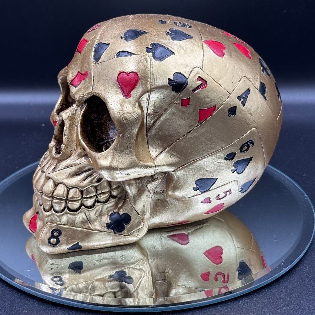 Dead Mans Hand Golden Playing Card Skull Ornament,15cm, Gold
