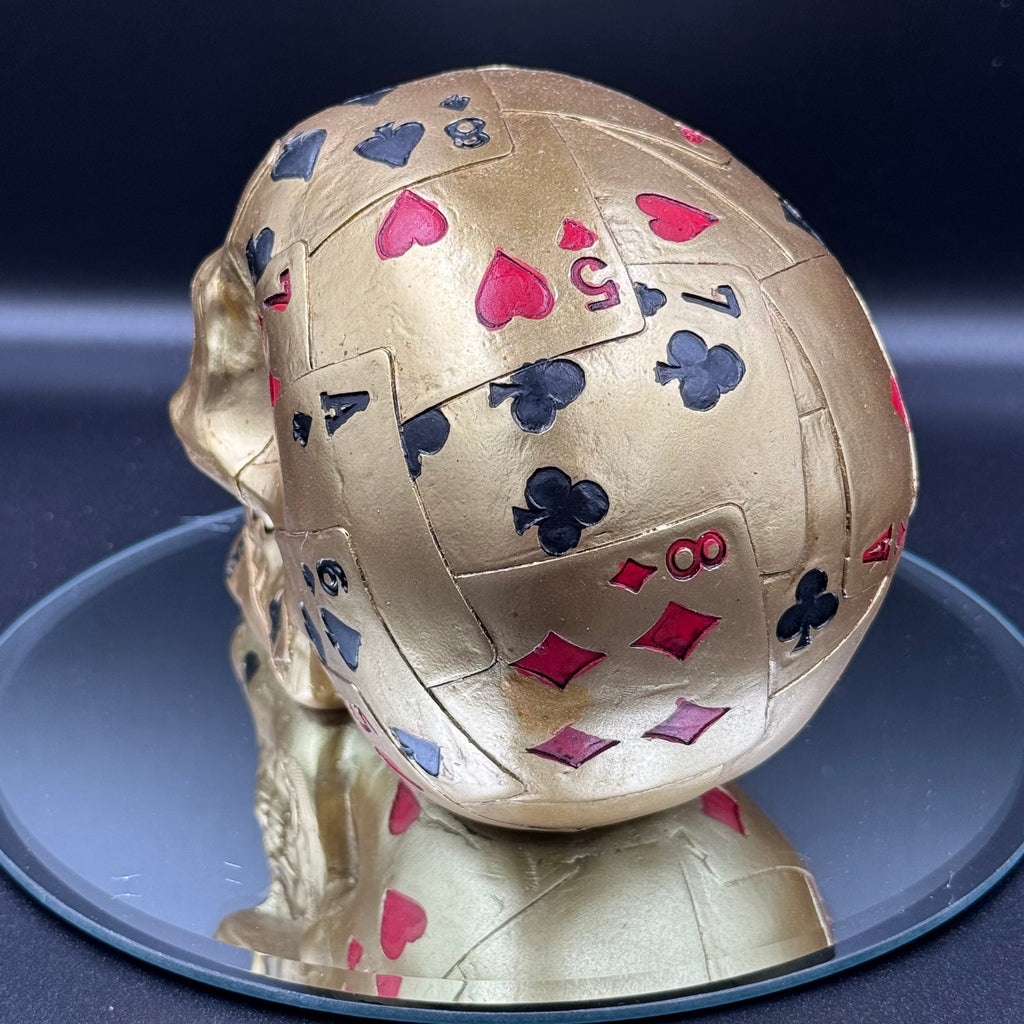 Dead Mans Hand Golden Playing Card Skull Ornament,15cm, Gold