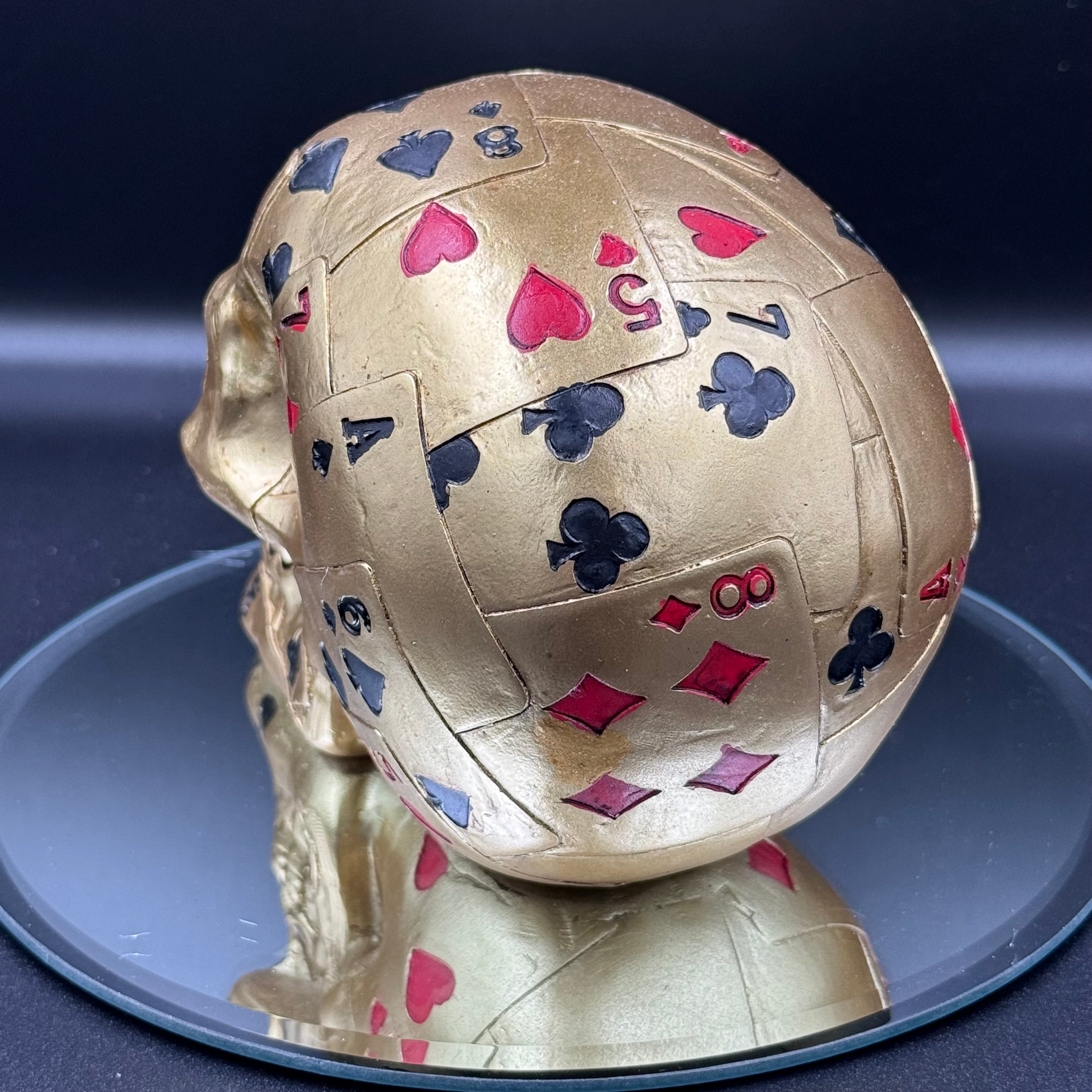 Dead Mans Hand Golden Playing Card Skull Ornament,15cm, Gold