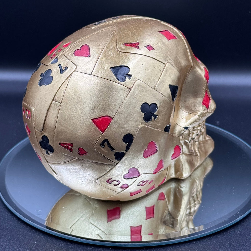 Dead Mans Hand Golden Playing Card Skull Ornament,15cm, Gold