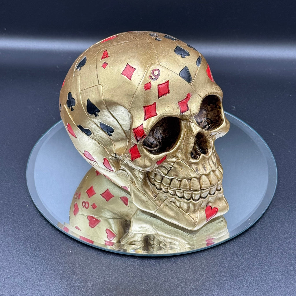 Dead Mans Hand Golden Playing Card Skull Ornament,15cm, Gold