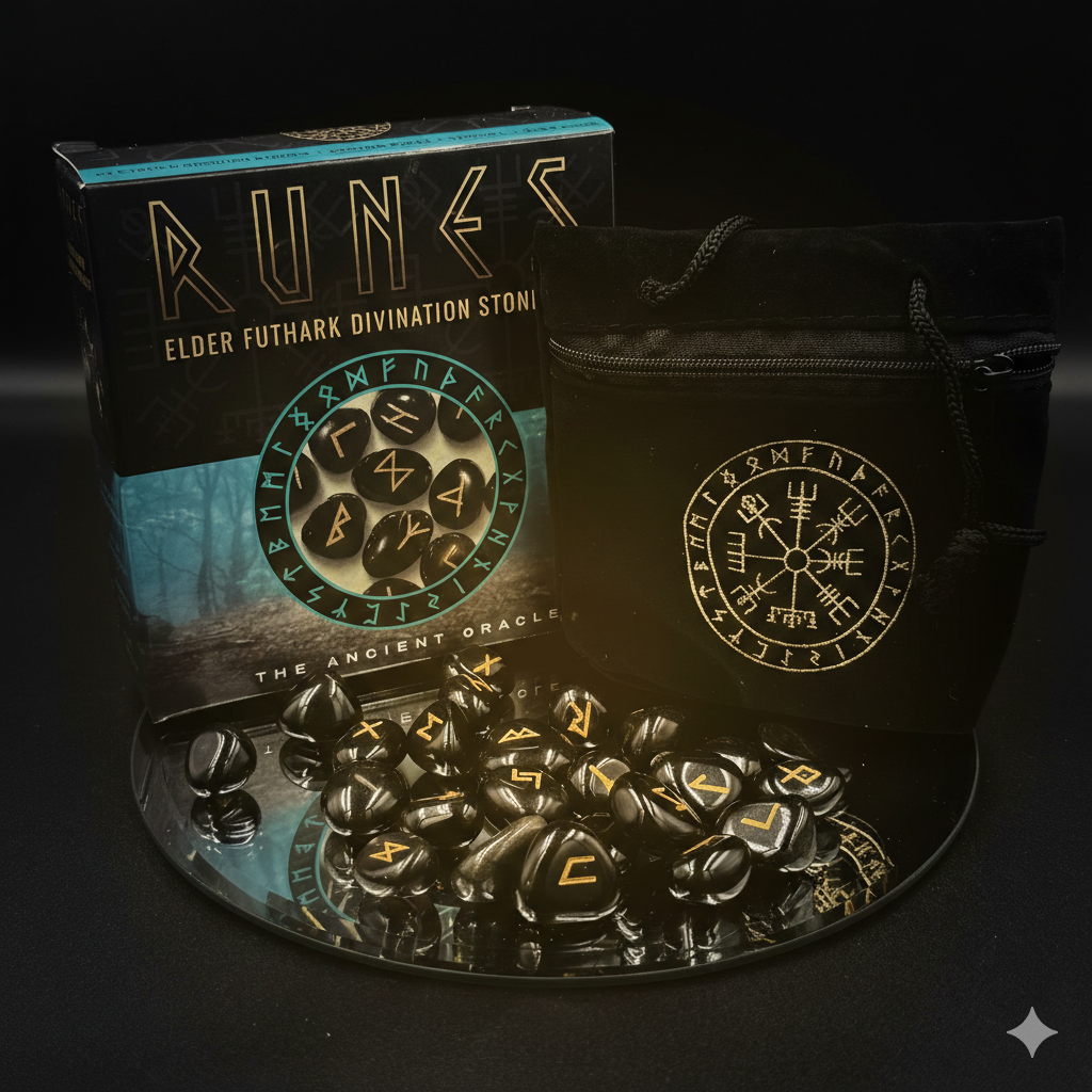 Runes Elder Futhark Divination Stone Kit, Black