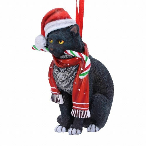 Lisa Parker Candy Cane Black Cat Christmas Hanging Ornament 9cm