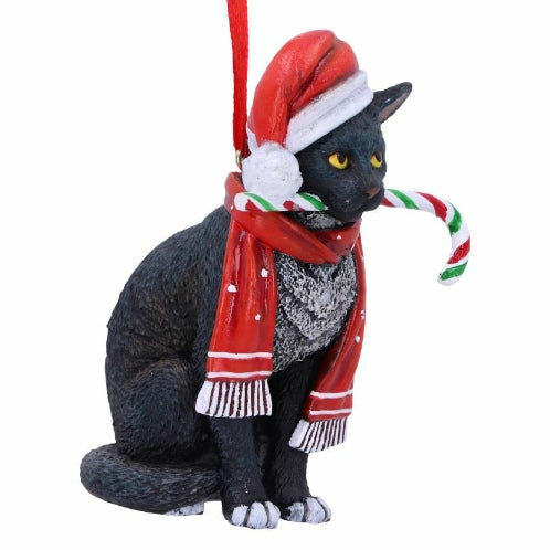Lisa Parker Candy Cane Black Cat Christmas Hanging Ornament 9cm