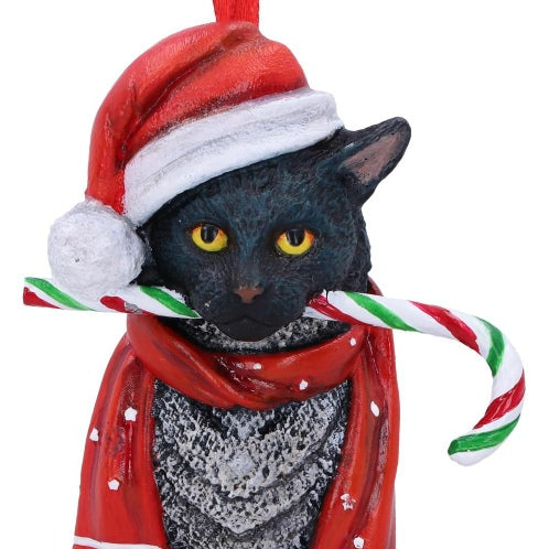 Lisa Parker Candy Cane Black Cat Christmas Hanging Ornament 9cm