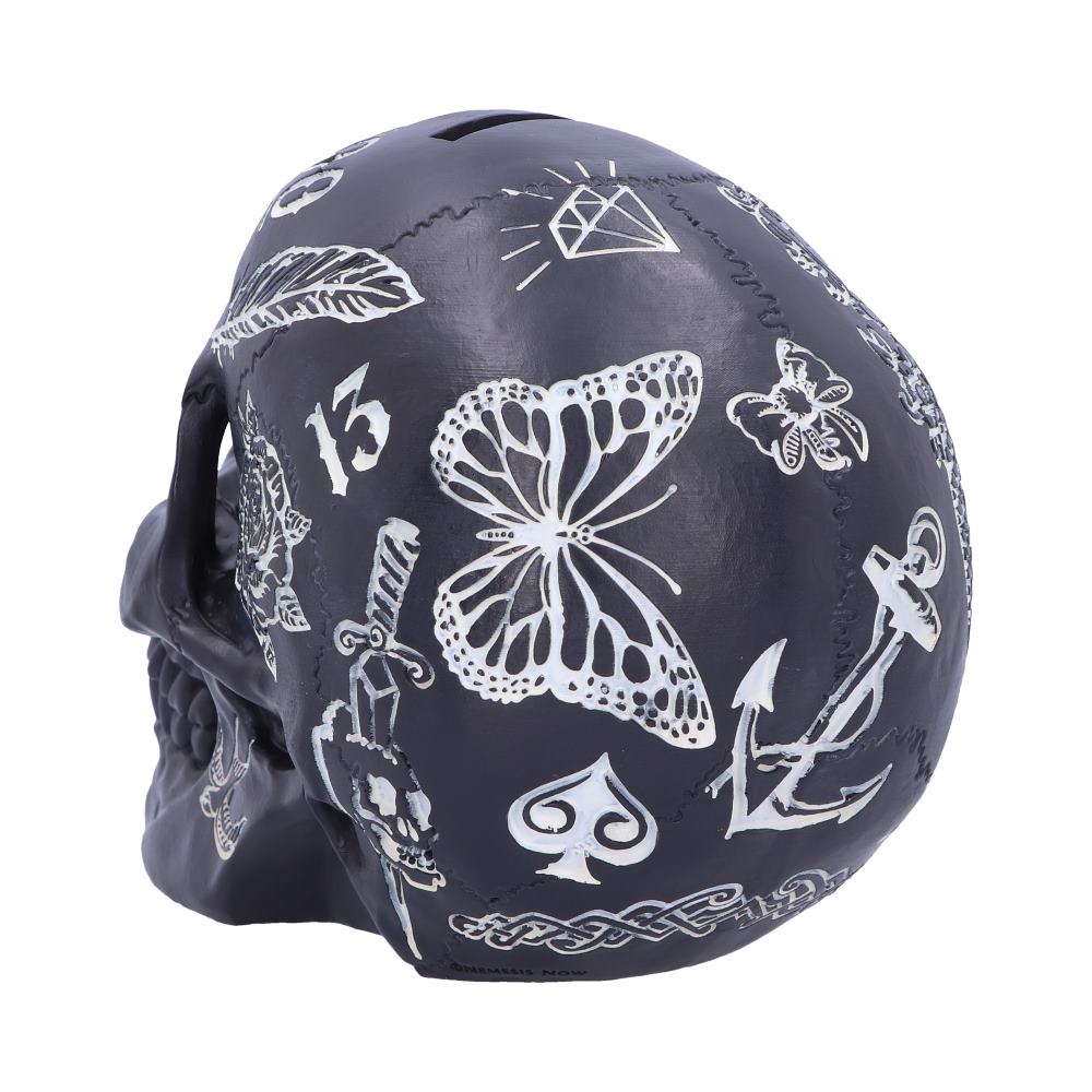 Nemesis Now Tattoo Fund Skull Money Box – Black & White