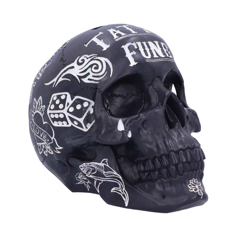 Nemesis Now Tattoo Fund Skull Money Box – Black & White