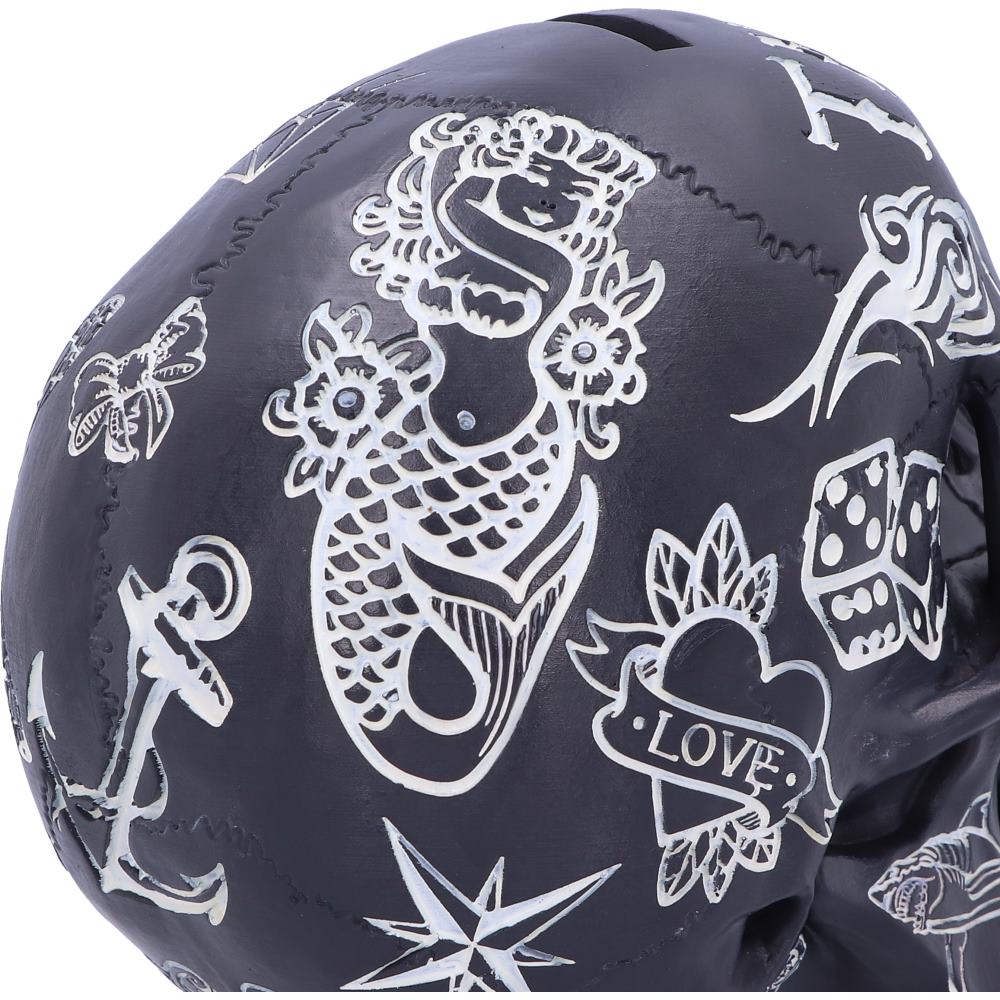 Nemesis Now Tattoo Fund Skull Money Box – Black & White
