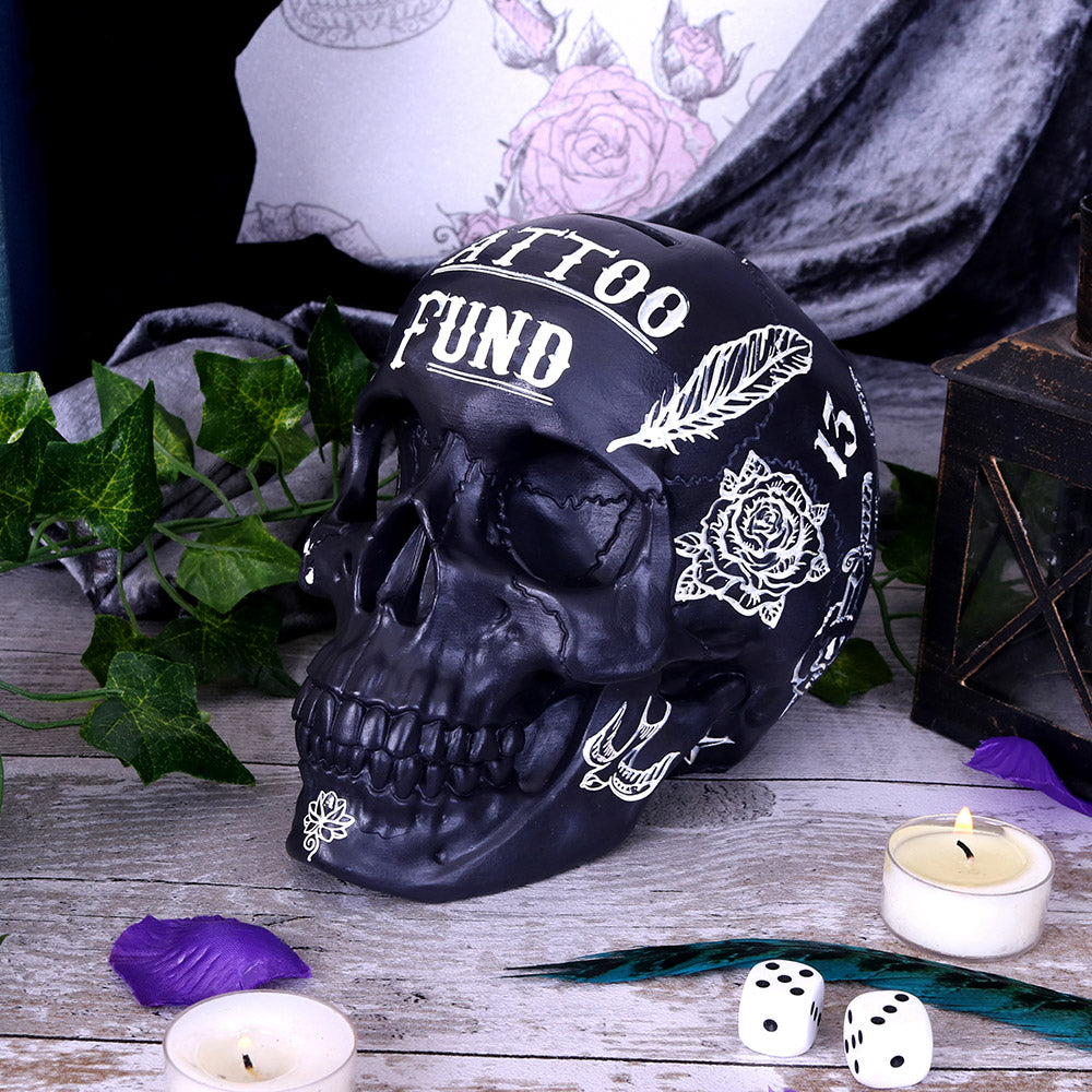 Nemesis Now Tattoo Fund Skull Money Box – Black & White