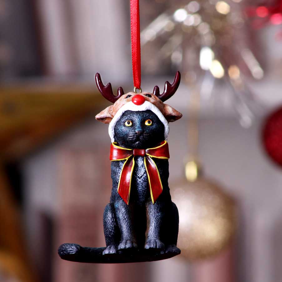 Lisa Parker Reindeer Black Cat Christmas Hanging Ornament 9cm