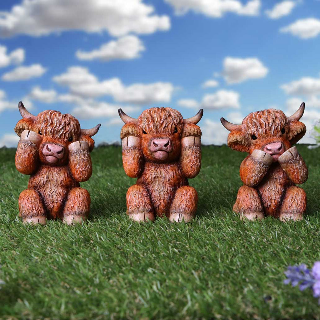 Nemesis Now Three Wise Highland Cows Figurine Set – 9.6cm