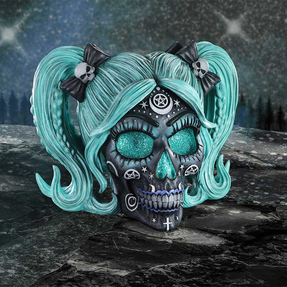 Drop Dead Gorgeous Cute and Cosmic Witchy Skull Figurine, 19.5cm